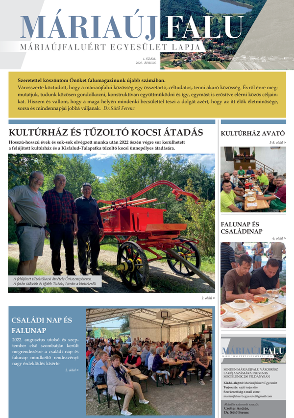 Máriaújfakuért egyesület lapja 2023. április 4. szám